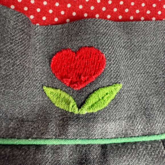 Vintage Girls 4T Jumper Dress Gray Pinafore Heart Embroidery 70s 80s Polka Dot - Picture 2 of 5